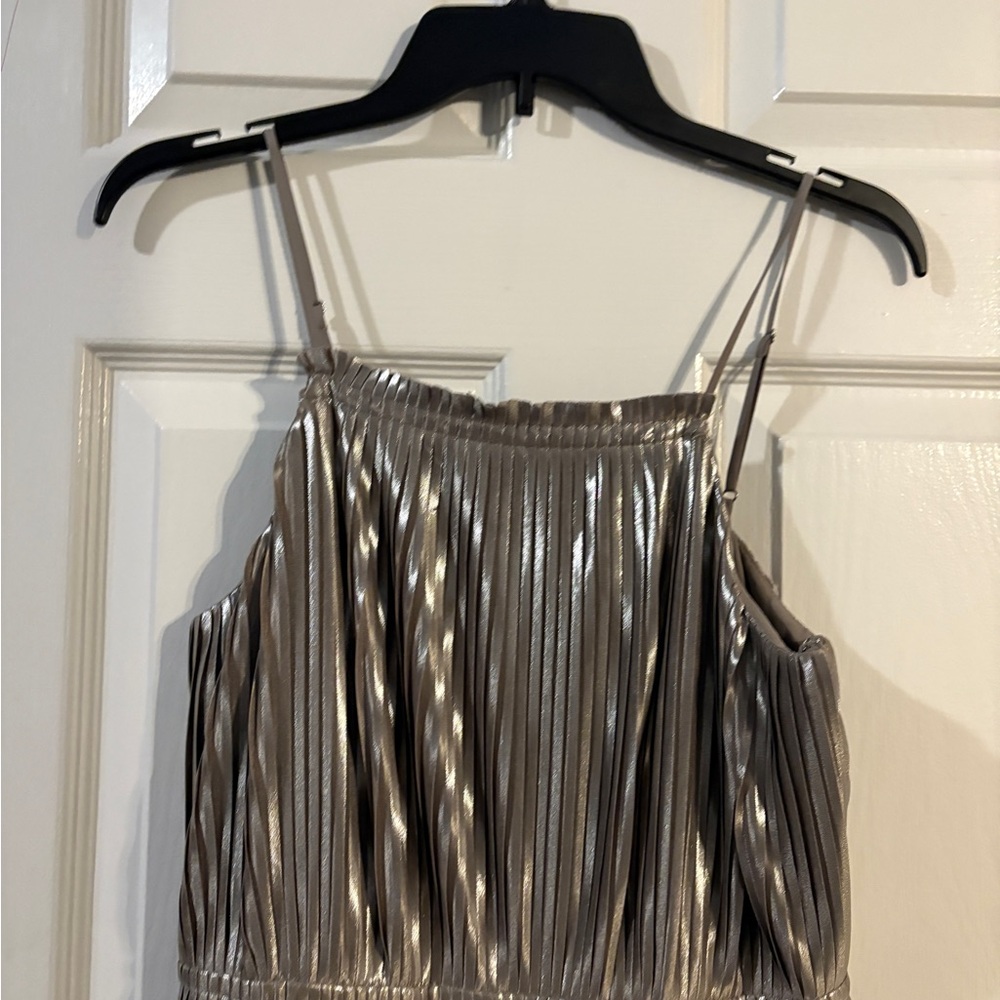 Banana Republic Silver Metallic Pleated Dress